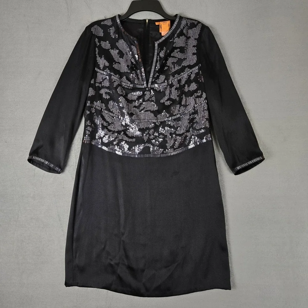 Tory Burch‎ Dress Women's 8 Silk Black Embellished Sequin Long Sleeve